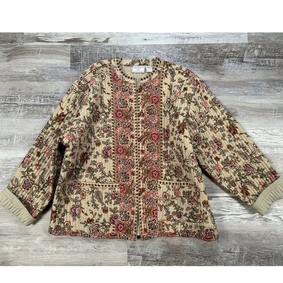 Vintage New Identity Floral Quilted Jacket 3X Cotton Block Print Cottagecore - Picture 1 of 6